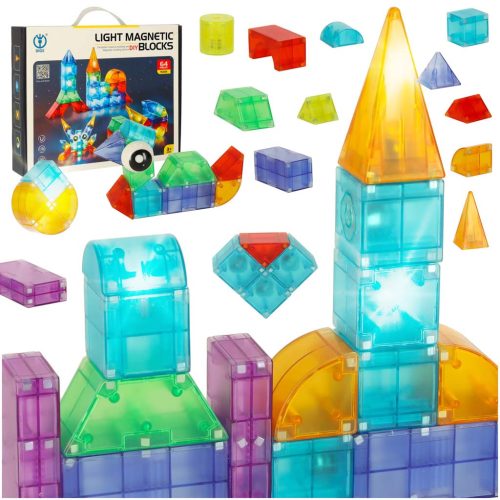 3D építőipari mágneses téglák LED világító 64 darab