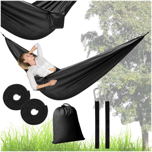 Kemping függőágy utazási függőágy 270cm fekete