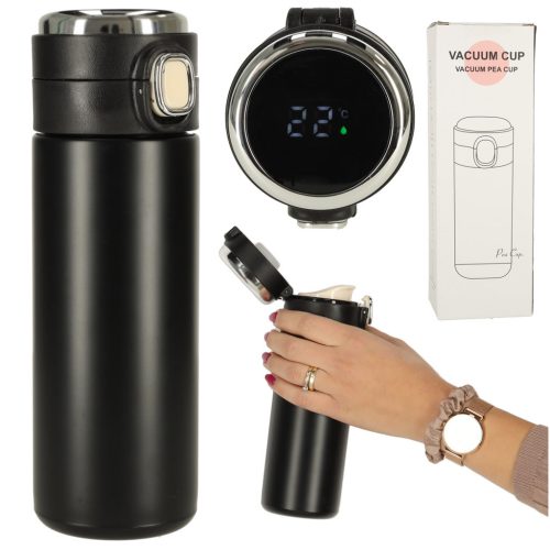 Termikus bögre szájkosárral LED termosz 420ml fekete