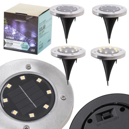 Földre szerelt napkollektoros kerti lámpák 8LED 4db hideg fehér