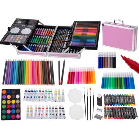   Műanyag festés készlet egy bőröndben 145el rózsaszínű