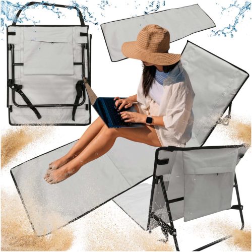 Strandszőnyeg nyugágy összecsukható háttámlával 150x47x48cm szürke