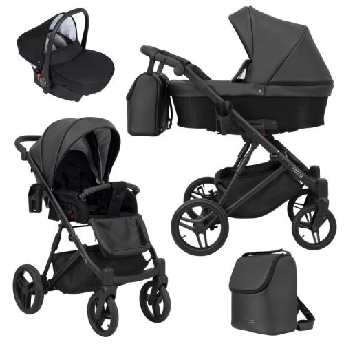 Kunert LAZZIO 3in1 multifunktionaler Kinderwagen - Schwarz ECO Leder