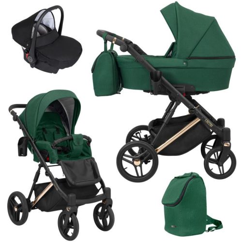 Kunert LAZZIO Premium 3in1 Multifunktionskinderwagen - Grün (goldenes Gestell)