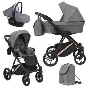   Kunert LAZZIO Premium 3in1 Multifunktionskinderwagen - Dunkelgrau (goldenes Gestell)