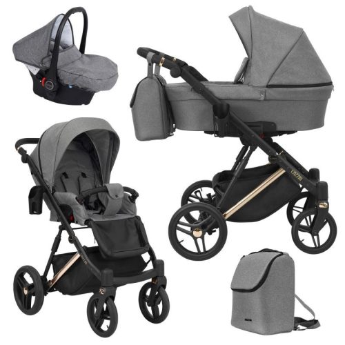 Kunert LAZZIO Premium 3in1 Multifunktionskinderwagen - Dunkelgrau (goldenes Gestell)