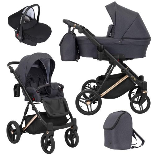 Kunert LAZZIO Premium 3in1 Multifunktionskinderwagen -Antrazit (Goldgestell)