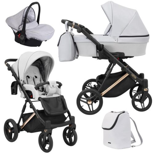 Kunert LAZZIO Premium 3in1 Multifunktionskinderwagen - Hellgraues ECO-Leder (goldener Rahmen)