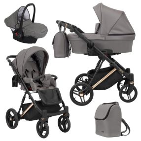   Kunert LAZZIO Premium 3in1 Multifunktionskinderwagen - Graphite ECO Leder (goldenes Gestell)