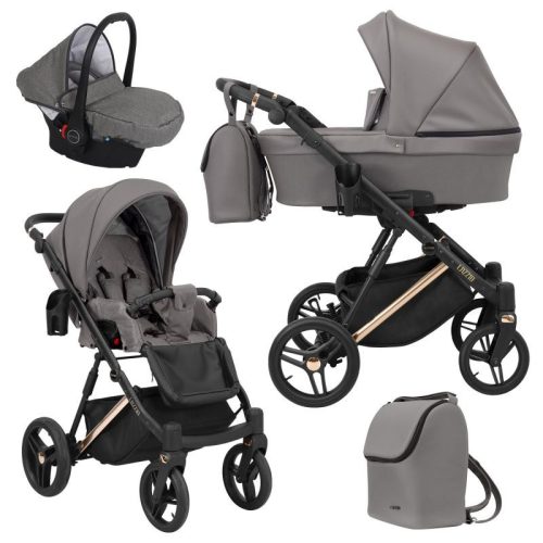 Kunert LAZZIO Premium 3in1 Multifunktionskinderwagen - Graphite ECO Leder (goldenes Gestell)