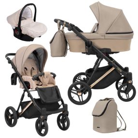   Kunert LAZZIO Premium 3in1 Multifunktionskinderwagen - Cappucino ECO Leder (goldenes Gestell)
