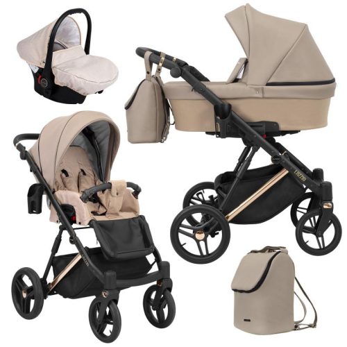 Kunert LAZZIO Premium 3in1 Multifunktionskinderwagen - Cappucino ECO Leder (goldenes Gestell)