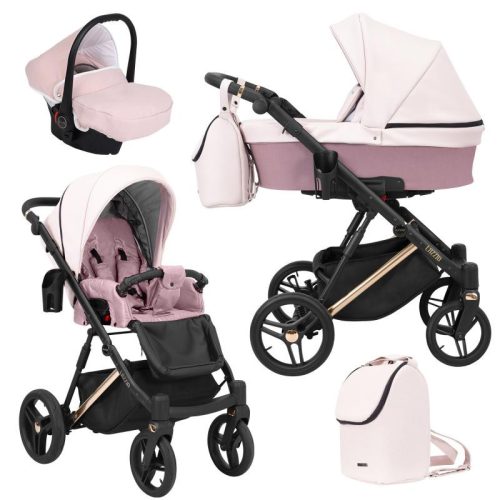 Kunert LAZZIO Premium 3in1 Multifunktionskinderwagen - Pink ECO Leder (goldener Rahmen)