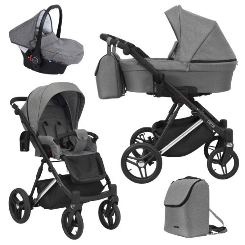 Kunert LAZZIO Premium 3in1 Multifunktionskinderwagen - Dunkelgrau (silberner Rahmen)