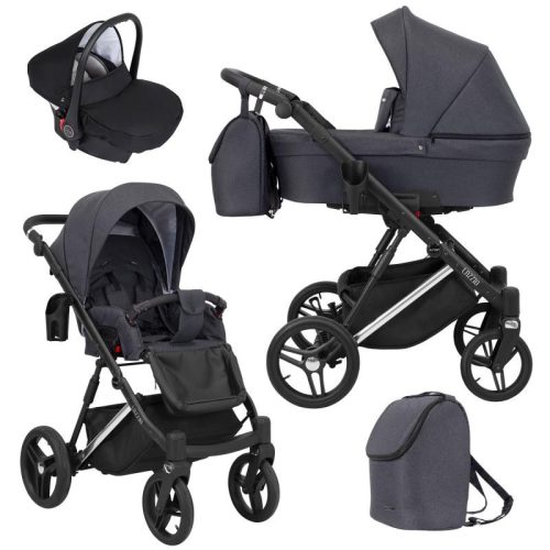 Kunert LAZZIO Premium 3in1 Multifunktionskinderwagen - Anthrazit (silberner Rahmen)