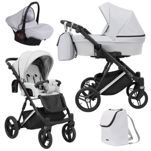Kunert LAZZIO Premium 3in1 Multifunktionskinderwagen - Hellgraues ECO-Leder (silberner Rahmen)