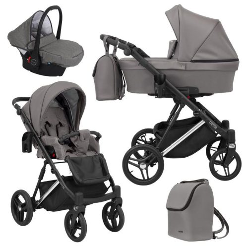 Kunert LAZZIO Premium 3in1 Multifunktionskinderwagen - Graphite ECO Leder (silbernes Gestell)