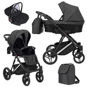   Kunert LAZZIO Premium 3in1 Multifunktionskinderwagen - Schwarzes ECO-Leder (silberner Rahmen)