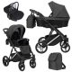 Kunert LAZZIO Premium 3in1 Multifunktionskinderwagen - Schwarzes ECO-Leder (silberner Rahmen)