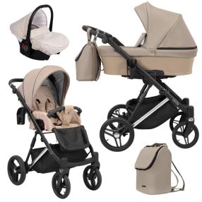   Kunert LAZZIO Premium 3in1 Multifunktionskinderwagen - Cappucino ECO Leder (silbernes Gestell)