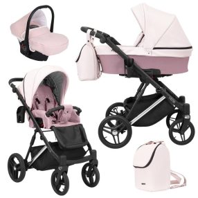   Kunert LAZZIO Premium 3in1 Multifunktionskinderwagen - Pink ECO Leder (silberner Rahmen)