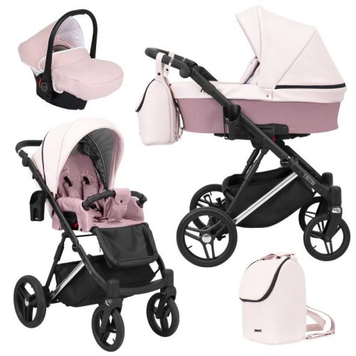 Kunert LAZZIO Premium 3in1 Multifunktionskinderwagen - Pink ECO Leder (silberner Rahmen)