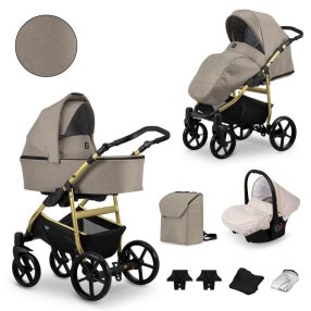   Kunert MATA 3in1 multifunktionaler Kinderwagen - Beige (MOCCA) - goldenes Gestell