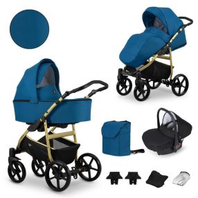   Kunert MATA 3in1 multifunktionaler Kinderwagen - Blau (SEA) - Goldrahmen