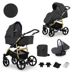   Kunert MATA 3in1 Multifunktionskinderwagen - Dunkelgrau (GRAPHITE) - goldenes Gestell