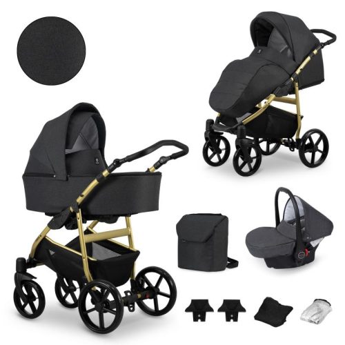 Kunert MATA 3in1 Multifunktionskinderwagen - Dunkelgrau (GRAPHITE) - goldenes Gestell