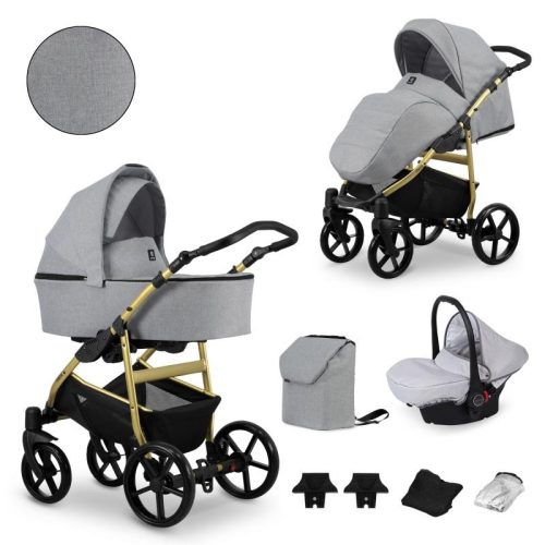 Kunert MATA 3in1 Multifunktionskinderwagen - Hellgrau (GRAY) - goldenes Gestell