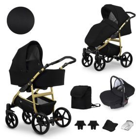   Kunert MATA 3in1 multifunktionaler Kinderwagen - Schwarz (BLACK) - Goldrahmen