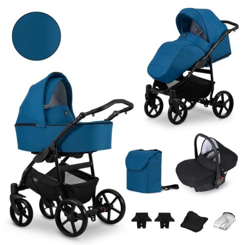 Kunert MATA 3in1 Multifunktionskinderwagen - Blau (SEA) - schwarzes Gestell