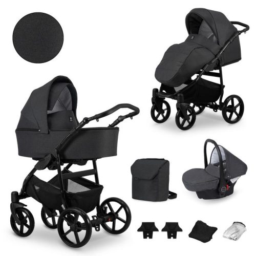 Kunert MATA 3in1 Multifunktionskinderwagen - Dunkelgrau (GRAPHITE) - schwarzes Gestell