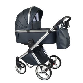   Sojan MILAZZO 3in1 Multifunktionskinderwagen -  Schwarz (Öko-Leder, silberner Rahmen)