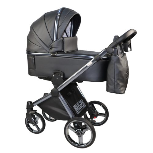 Sojan MILAZZO 3in1 Multifunktionskinderwagen -  Schwarz (Öko-Leder, Chromrahmen)