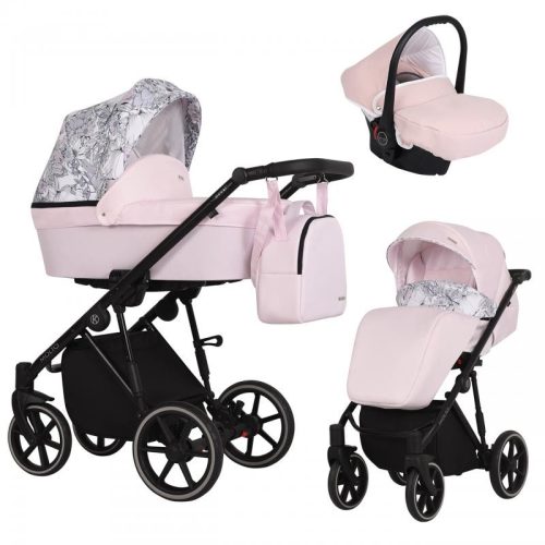 Kunert MOLTO 3in1 multifunktionaler Kinderwagen - Pink/Floral - schwarzes Gestell