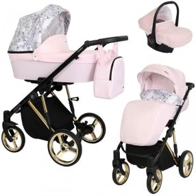   Kunert MOLTO Premium 3in1 Multifunktionskinderwagen - Rosa/Blume - Goldrahmen