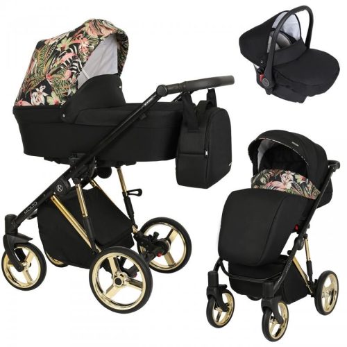 Kunert MOLTO Premium 3in1 Multifunktionskinderwagen - Schwarz/Blume - Goldrahmen