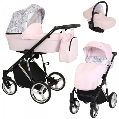 Kunert MOLTO Premium 3in1 Multifunktionskinderwagen - Pink/Blume - silberner Rahmen