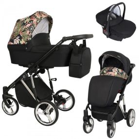   Kunert MOLTO Premium 3in1 Multifunktionskinderwagen - Schwarz/Floral - Gestell Silber