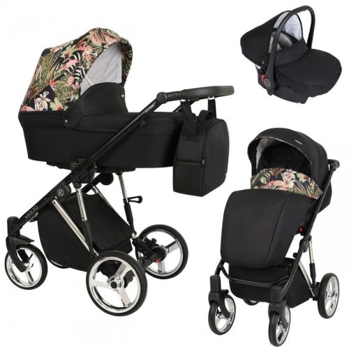 Kunert MOLTO Premium 3in1 Multifunktionskinderwagen - Schwarz/Floral - Gestell Silber