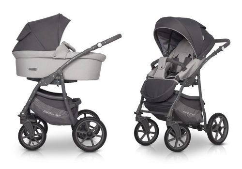 Riko Basic Pastell 3in1 Multifunktionskinderwagen + Tasche - Grau