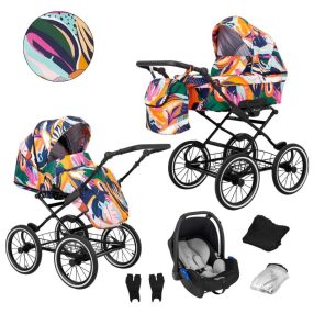   Kunert ROMANTIC 3in1 Multifunktionaler Retro-Kinderwagen - Regenbogen (schwarzes Gestell)