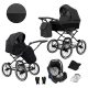 Kunert ROMANTIC 3in1 Multifunktionaler Retro-Kinderwagen - Schwarzes ECO-Leder (schwarzer Rahmen)