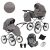Kunert ROMANTIC Exclusive 3in1 Multifunktions-Retro-Kinderwagen - Graphite ECO Leather (silbernes Gestell)
