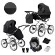 Kunert ROMANTIC Exclusive 3in1 Multifunktions-Retro-Kinderwagen - Schwarzes ECO-Leder (silbernes Gestell)