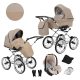 Kunert ROMANTIC Exclusive 3in1 Multifunktions-Retro-Kinderwagen - Cappucino ECO Leder (silbernes Gestell)