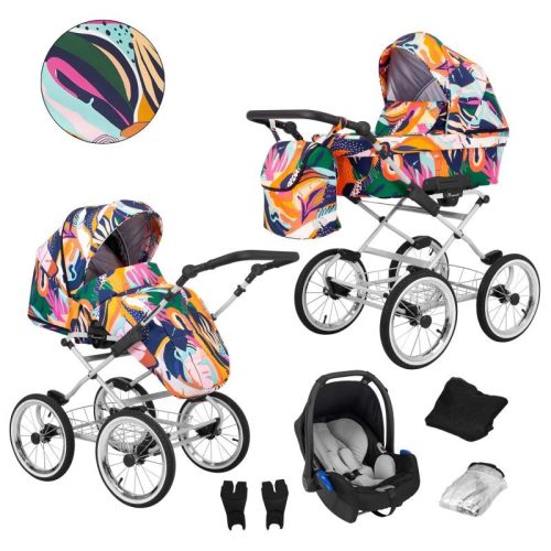 Kunert ROMANTIC 3in1 Multifunktionaler Retro-Kinderwagen - Regenbogen (graues Gestell)