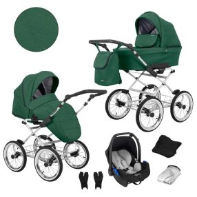   Kunert ROMANTIC 3in1 Multifunktionaler Retro-Kinderwagen - Grün (graues Gestell)